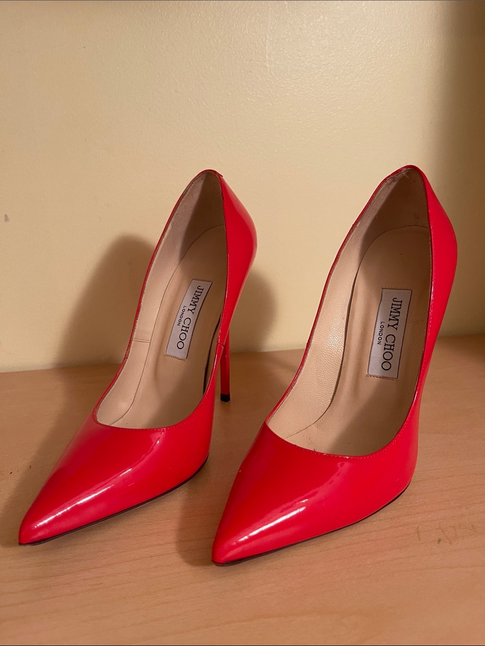 Jimmy Choo burnt orange Patent Pointed-Toe Stiletto Pumps